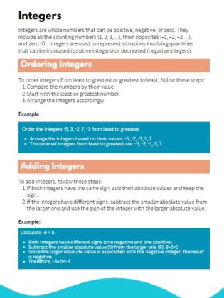 Year 7 Integers Worksheet Pack