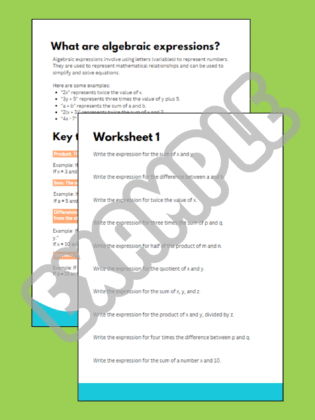 Year 9 Algebraic Expressions Worksheet Pack