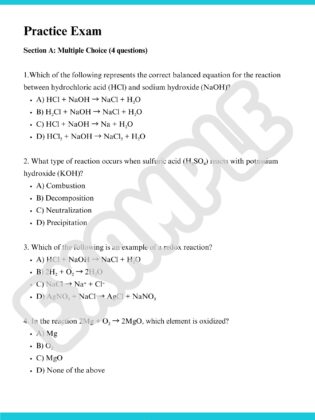 Unit 2 AOS1 Redox Reactions Practice Exam